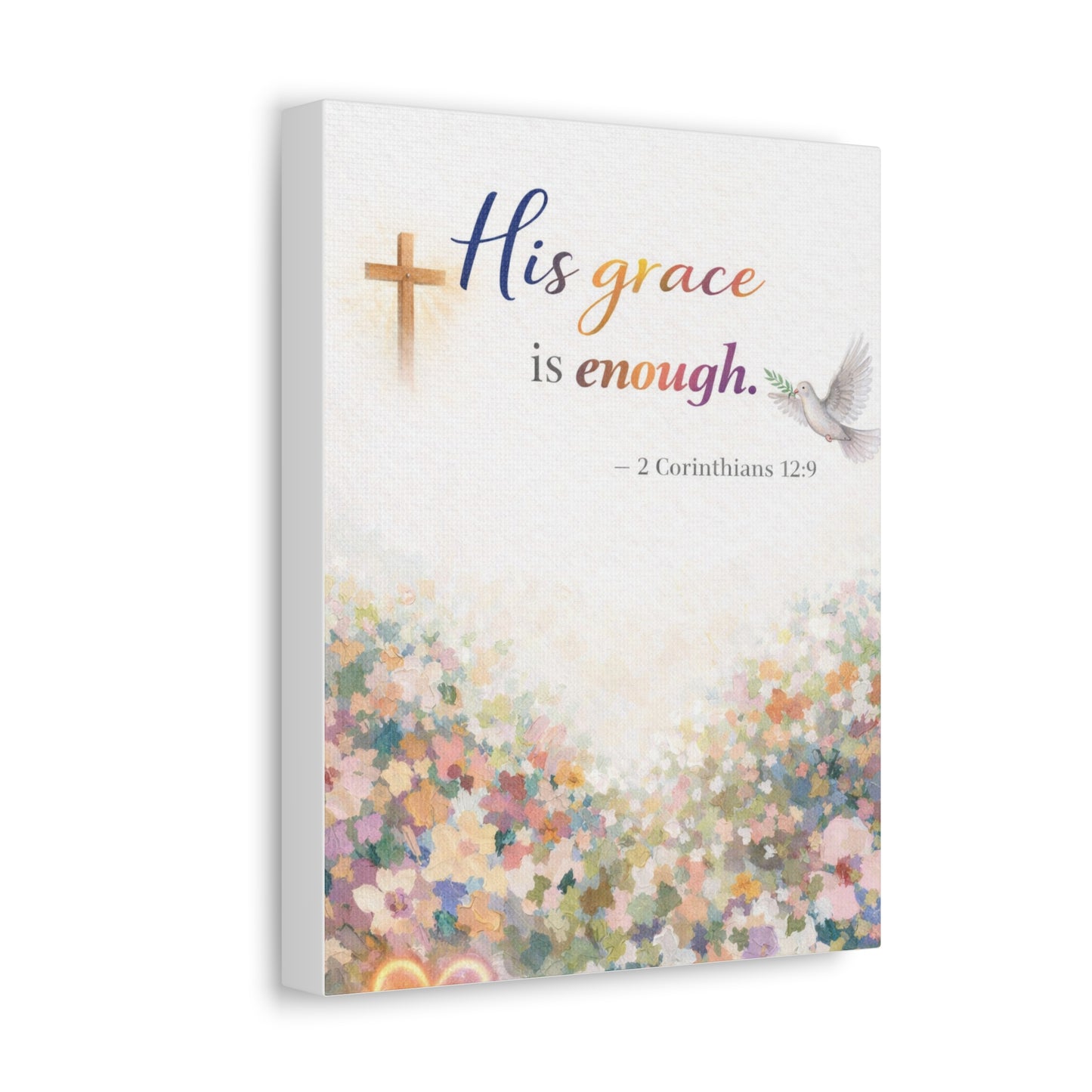 His Grace Is Enough Canvas Wall Art — 2 Corinthians 12:9 Christian Stretched Canvas