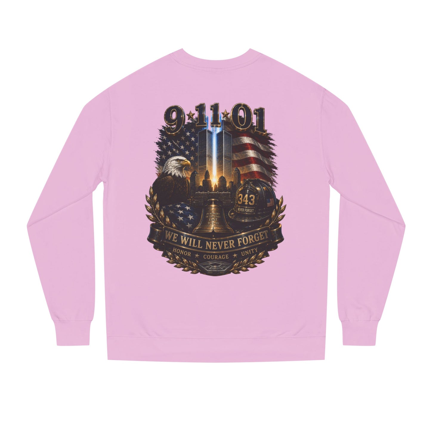 9/11 Remembrance Crewneck Sweatshirt — We Will Never Forget Memorial Tee