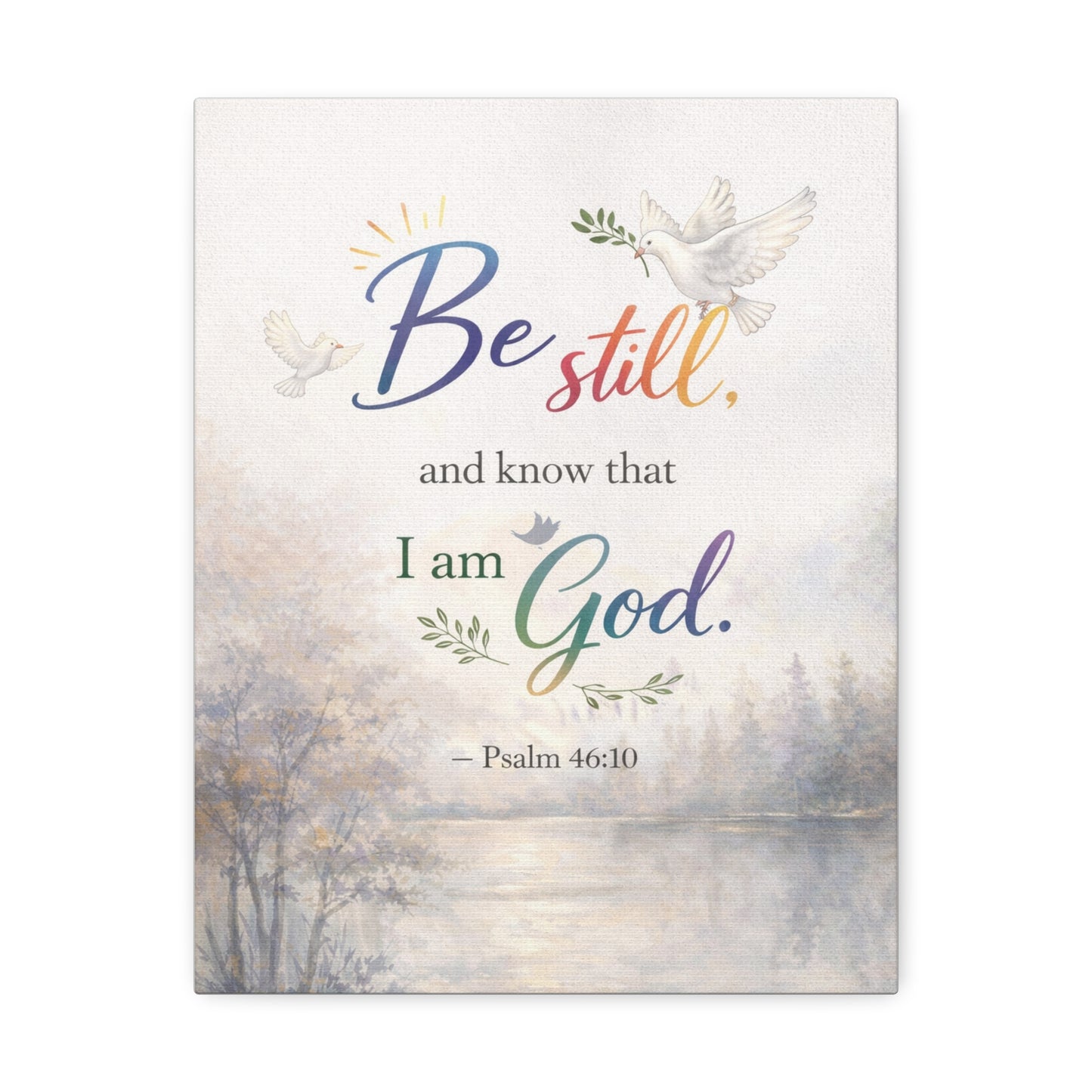 Be Still Psalm 46:10 Stretched Canvas Wall Art — Inspirational Christian Decor with Dove and Tranquil Landscape