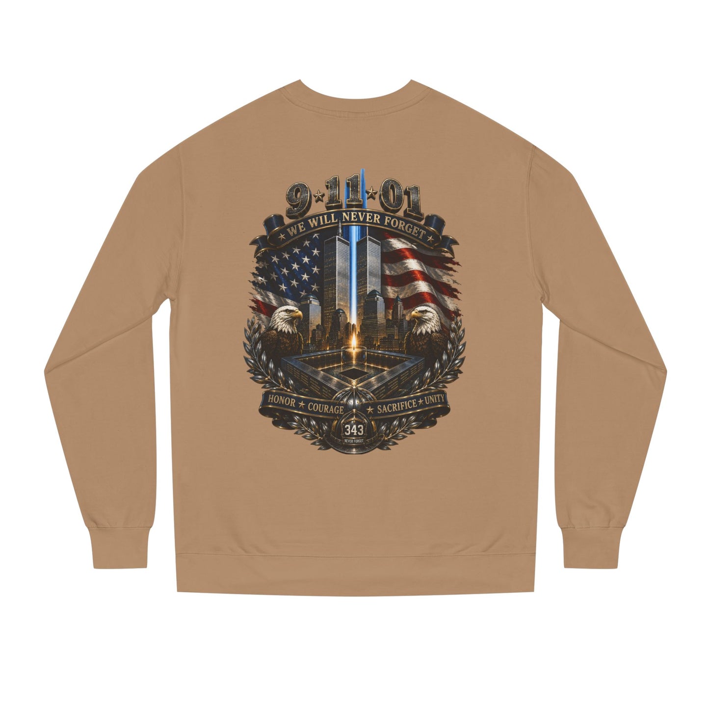 9/11 Memorial Sweatshirt — "We Will Never Forget" Tribute Crewneck