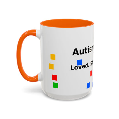 Autism Warrior Accent Coffee Mug – Bold Puzzle Pieces, Proud. Strong. Unique. (11/15oz)