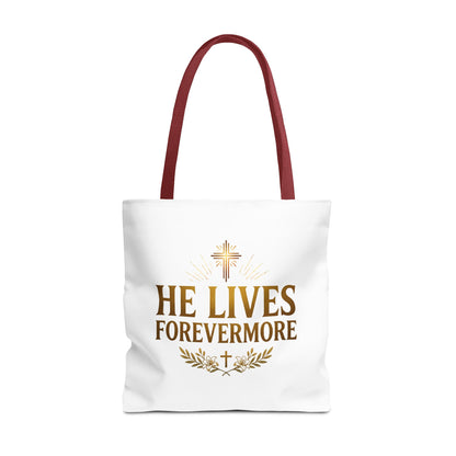 He Lives Forevermore Tote Bag – Christian Faith Cross Easter Canvas Tote