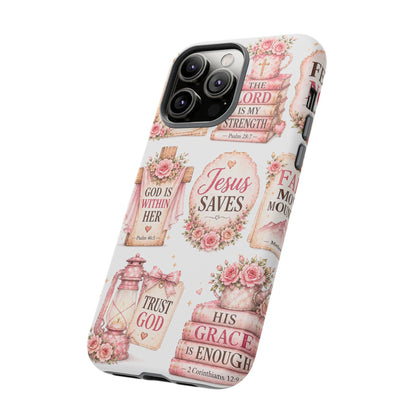 Faith Phone Case — 'Jesus Saves' Floral Christian Scripture iPhone Case