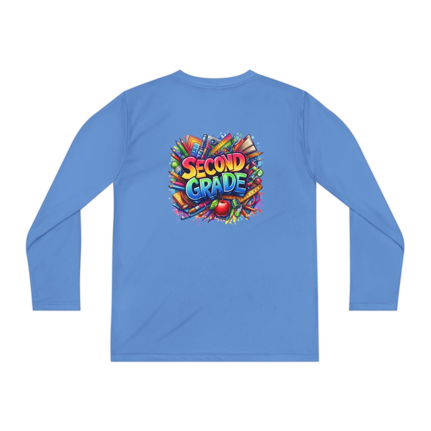 Second Grade Youth Long Sleeve Tee — Colorful School Supplies Back-to-School Shirt