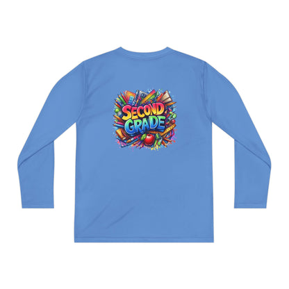 Second Grade Youth Long Sleeve Tee — Colorful School Supplies Back-to-School Shirt