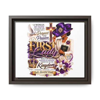 First Lady Faith Wall Art — Framed Matte Canvas (Purple & Gold)
