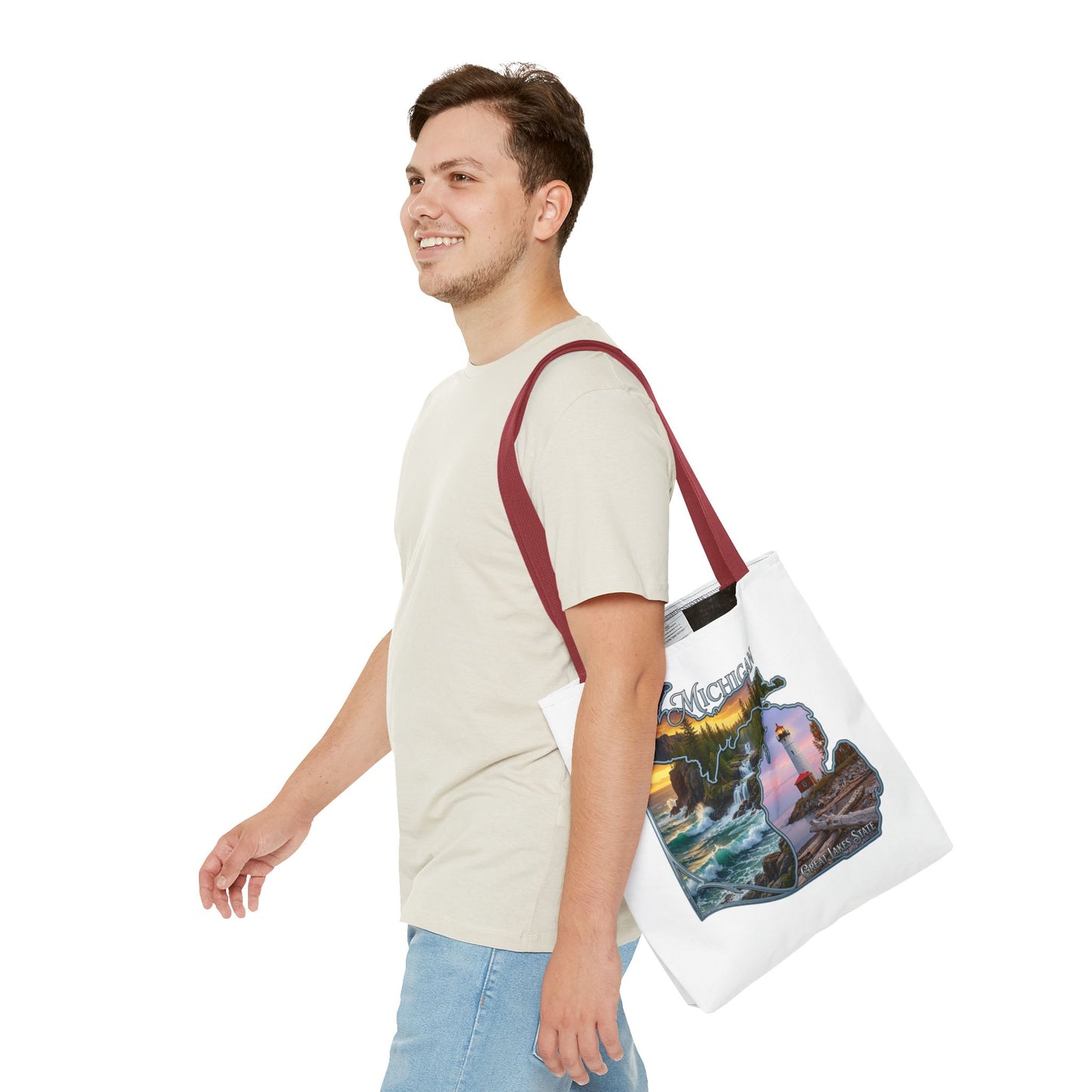 Michigan Lighthouse Tote Bag — Great Lakes Scenic State Travel Tote