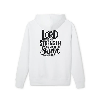 Christian Hoodie - "The Lord Is My Strength and Shield" Psalm 28:7 Faith Pullover