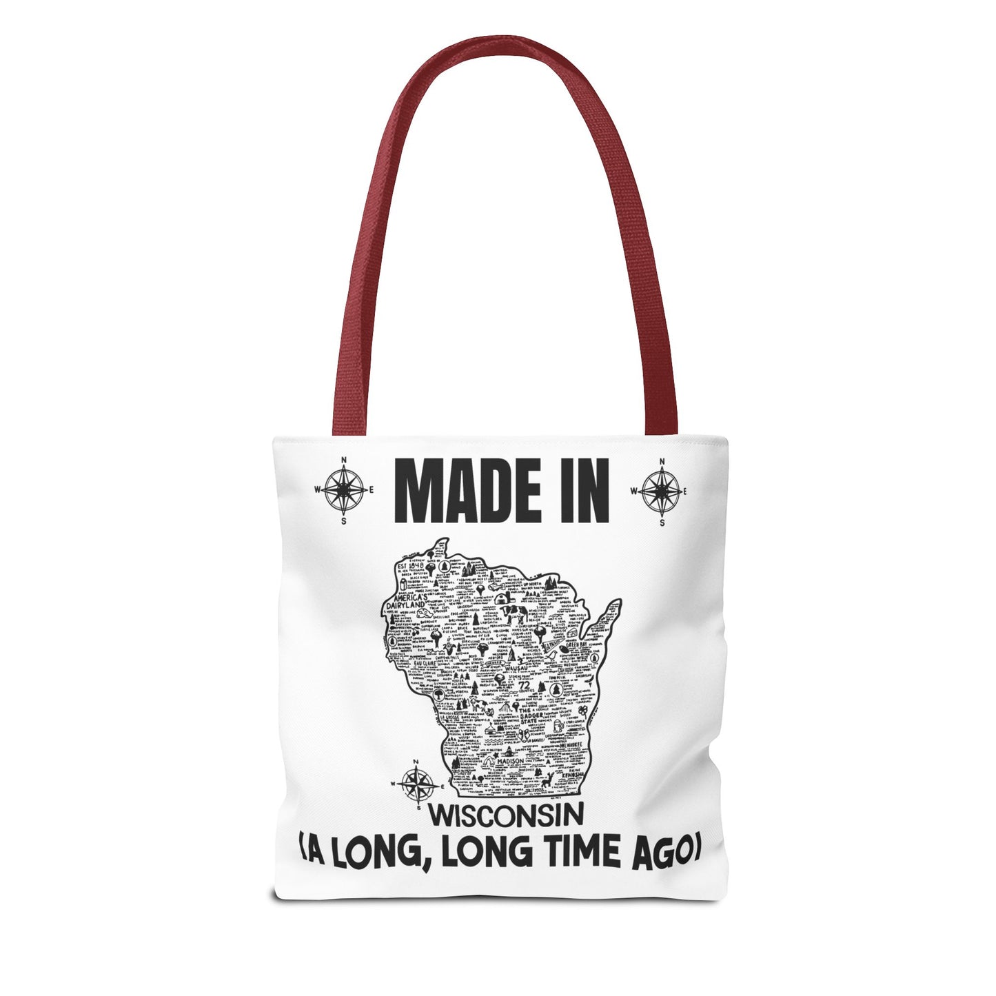 Made in Wisconsin Tote Bag — Vintage Map State Pride Tote ("A Long, Long Time Ago")