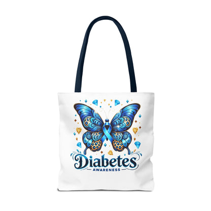Diabetes Awareness Tote Bag — Blue Butterfly Ribbon Design