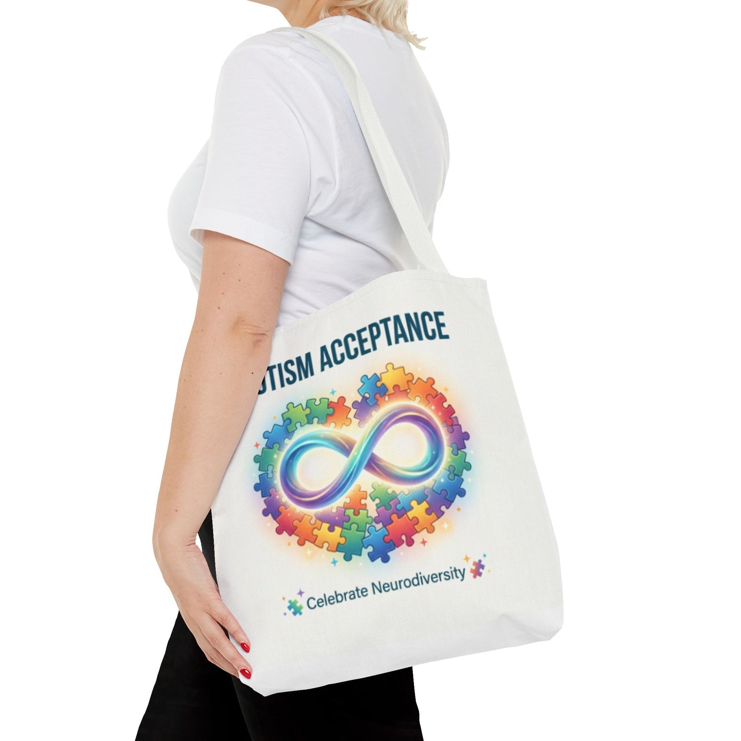 Autism Acceptance Tote Bag — Rainbow Neurodiversity Infinity Puzzle Design