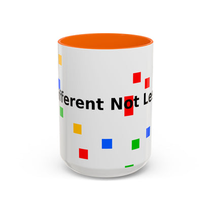 Accent Coffee Mug — 'Different Not Less' Pride-Inclusive Color Block Design (11/15oz)