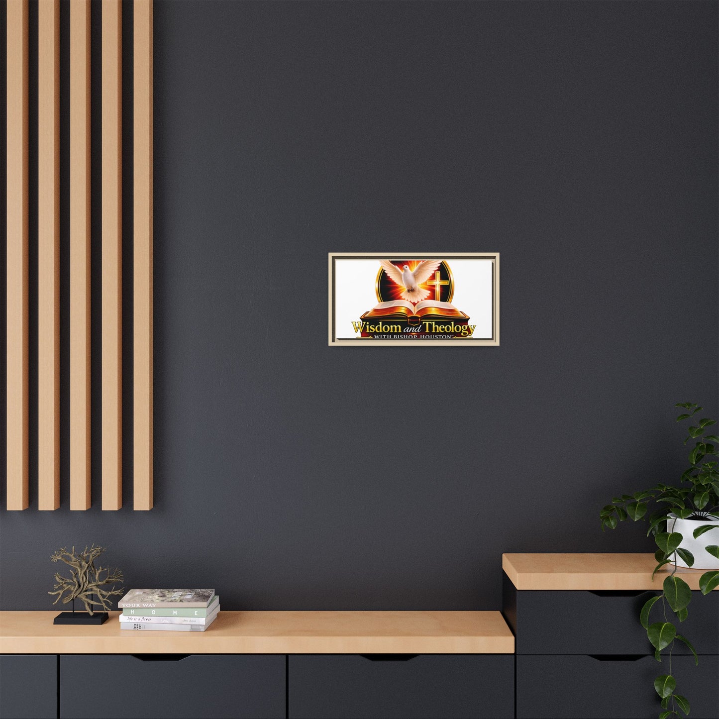 Framed Canvas Print — "Wisdom and Theology" Dove & Bible Wall Art