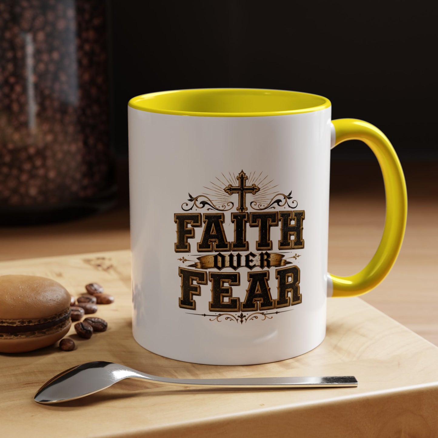 Faith Over Fear Accent Coffee Mug - Inspirational Christian Coffee Cup (11/15oz)