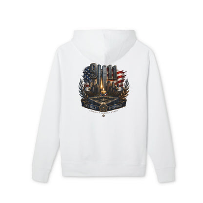 9/11 Memorial Hoodie - American Flag Tribute with Twin Towers Emblem