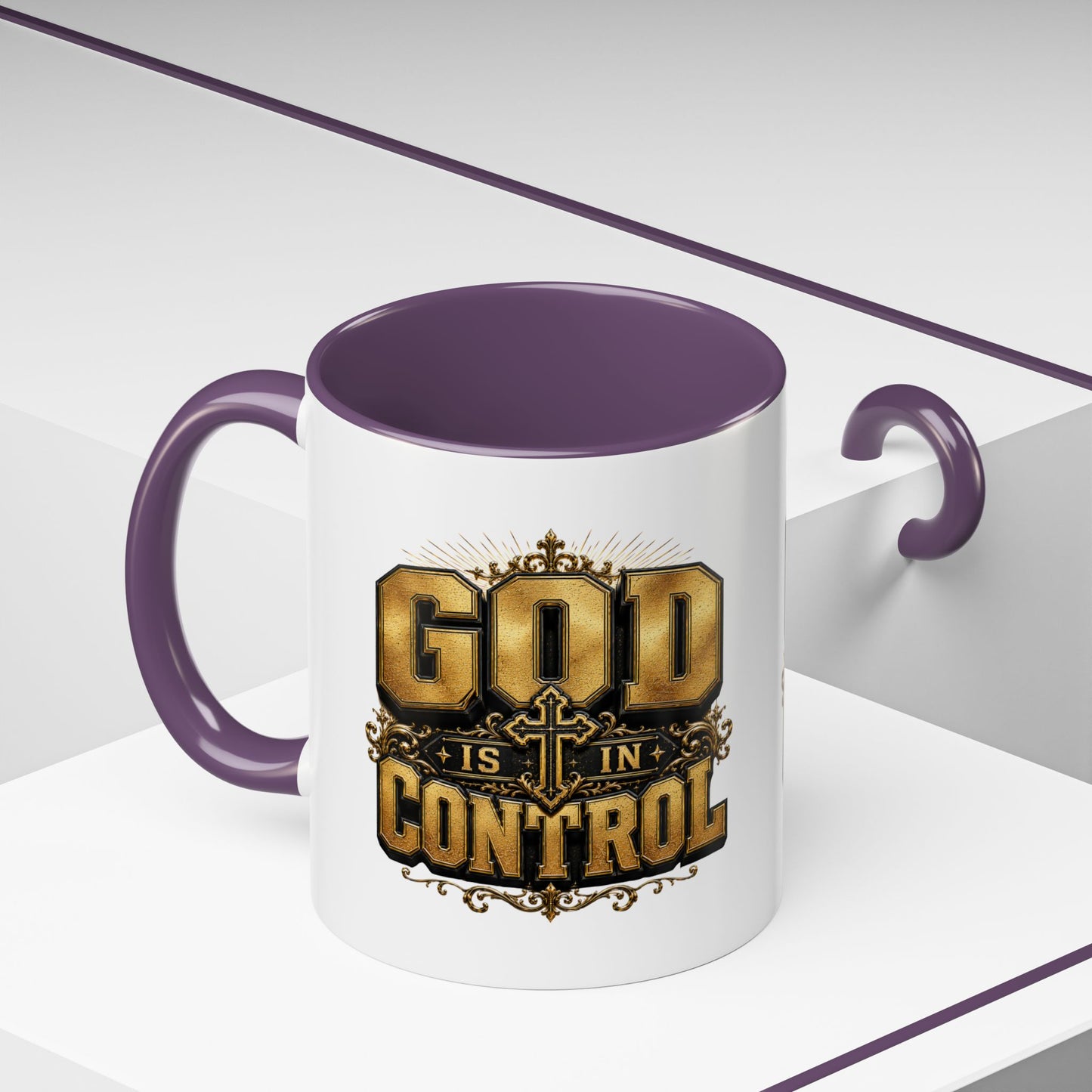 God Is In Control Accent Coffee Mug – Inspirational Christian Religious Coffee Cup