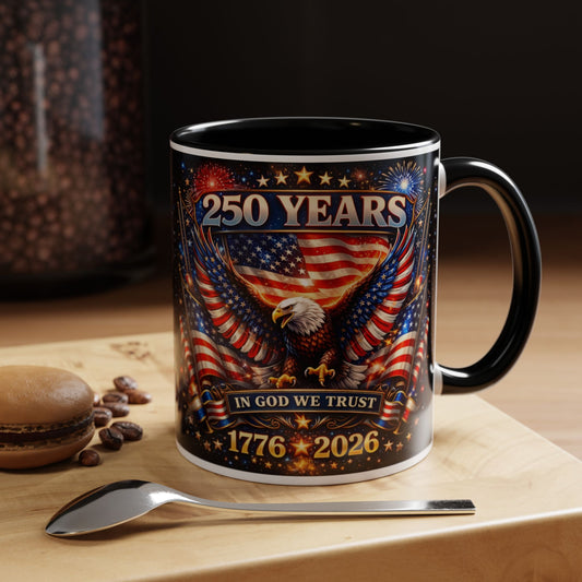 250 Years Patriotic Coffee Mug — In God We Trust 1776–2026