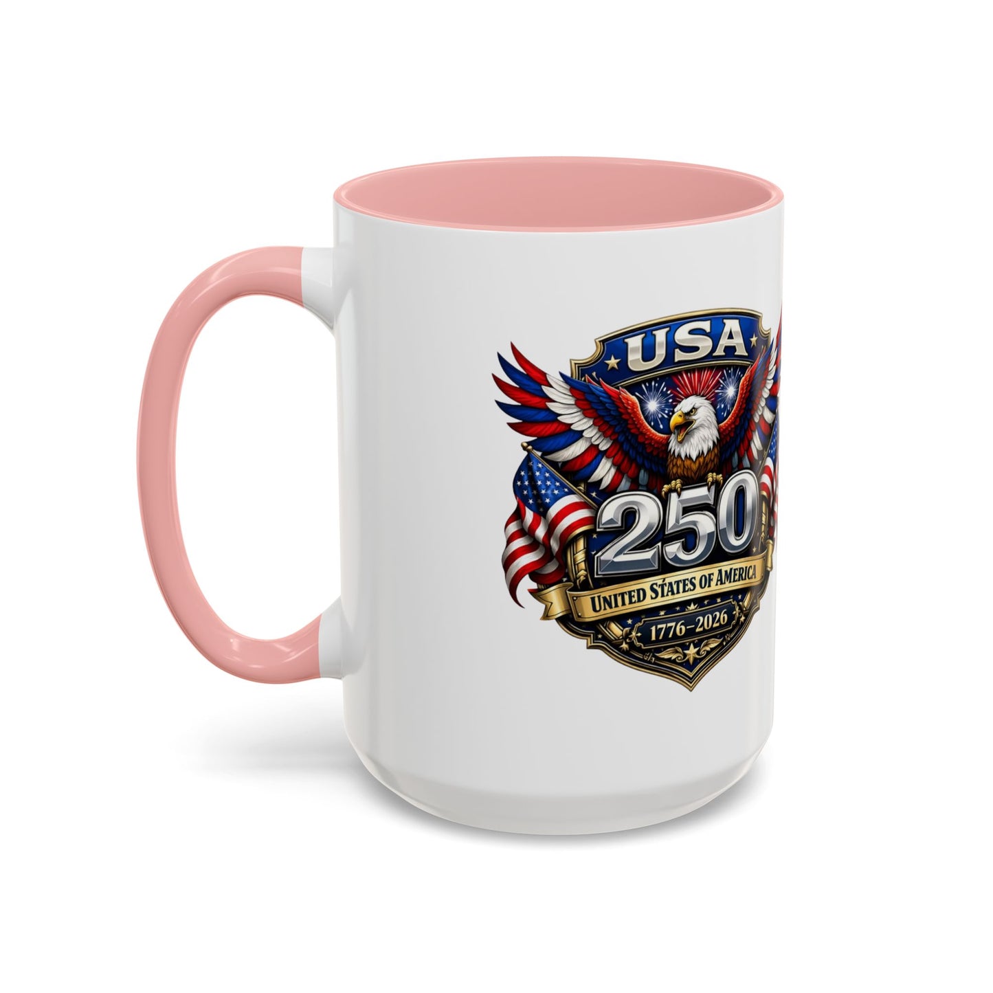 USA 250th Anniversary Accent Coffee Mug – Patriotic Eagle & Flag 1776–2026