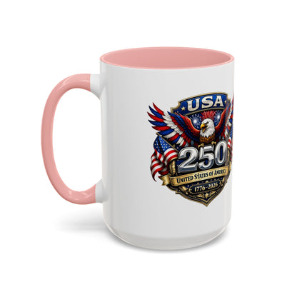 USA 250th Anniversary Accent Coffee Mug – Patriotic Eagle & Flag 1776–2026