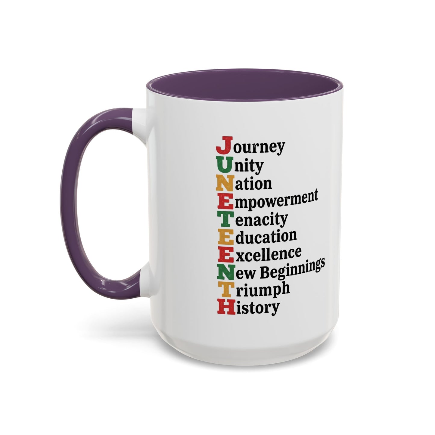 Juneteenth Acronym Accent Coffee Mug – Journey Unity Nation Empowerment (11/15oz)