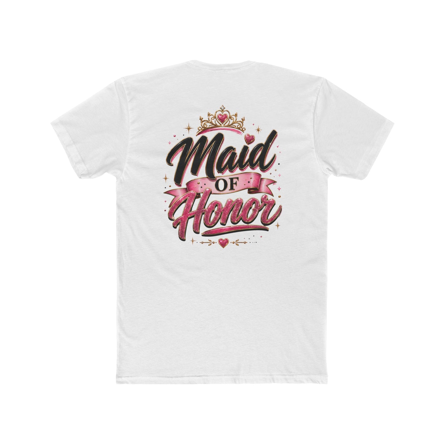 Maid of Honor T-Shirt — Bridal Party Tee with Crown & Pink Ribbon Design