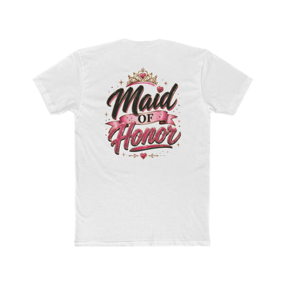 Maid of Honor T-Shirt — Bridal Party Tee with Crown & Pink Ribbon Design