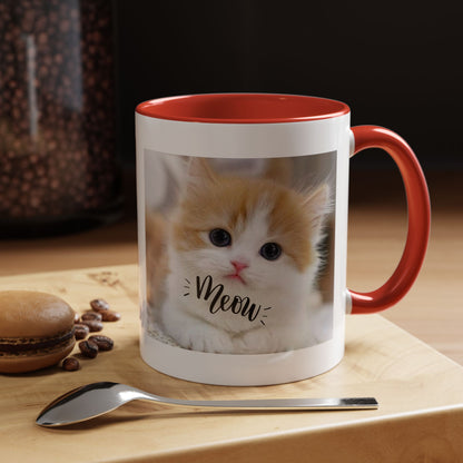 Cat Photo Coffee Mug - Cute Kitten 'Meow' Accent Mug (11/15oz)