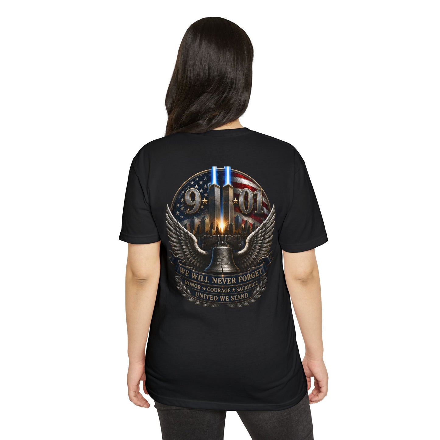 9/11 Never Forget Memorial T-Shirt — Twin Towers Tribute Tee
