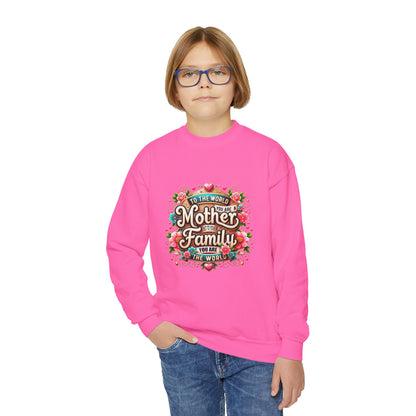 Youth Sweatshirt - "Mother & Family" Floral Quote Crewneck