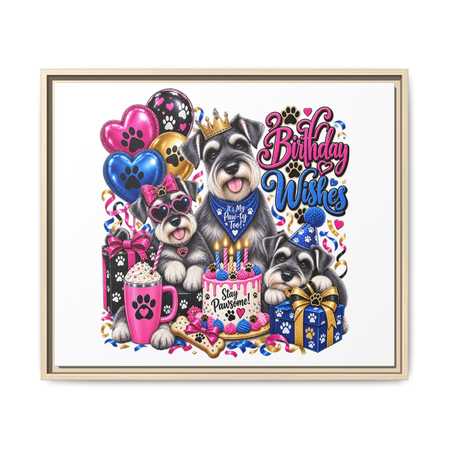 Birthday Wishes Schnauzer Canvas Print — Framed Matte Pet Artwork