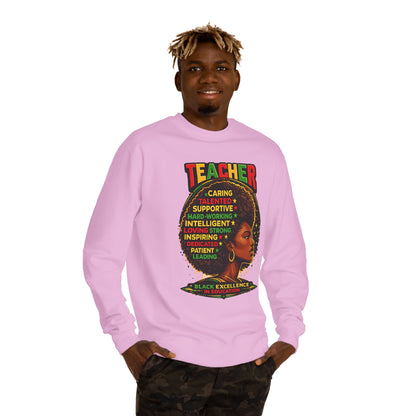 Teacher Afro Portrait Sweatshirt — Black Excellence Educator Crewneck