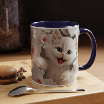 Cute Kitten Floral Accent Coffee Mug – Cat Lover Ceramic Mug (11/15oz)