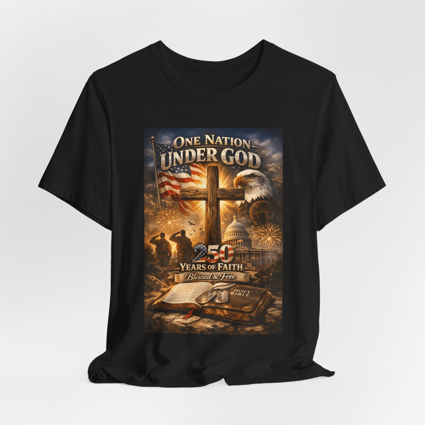 One Nation Under God T-Shirt — 250 Years of Faith Patriotic Christian Tee