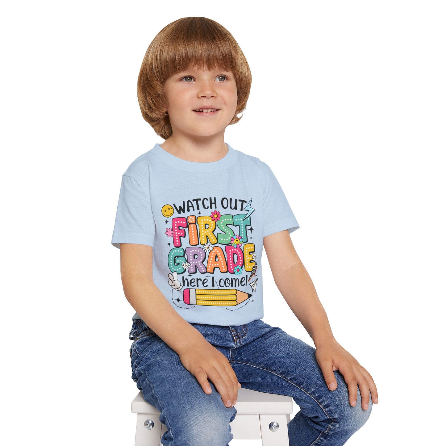 First Grade Toddler T‑Shirt – "Watch Out First Grade Here I Come!" Back‑To‑School Tee
