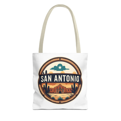 San Antonio Vintage Badge Tote Bag — Retro Texas Travel Market Tote