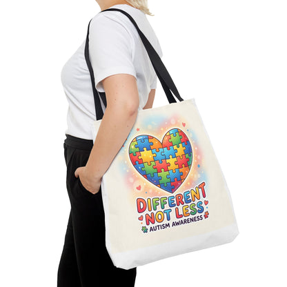 Autism Awareness Tote Bag — "Different Not Less" Puzzle Heart Design