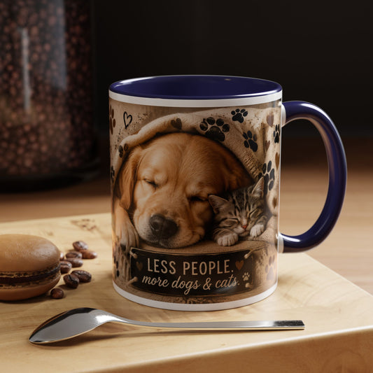 Dog & Cat Coffee Mug - "Less People, More Dogs & Cats" Accent Ceramic Mug