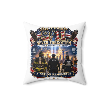 9/11 Never Forgotten Memorial Pillow - 25 Years Tribute Decorative Cushion