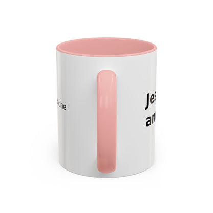 Accent Coffee Mug — “Faith + Medicine: Insulin Saves” Black-Accent Mug (11/15 oz)