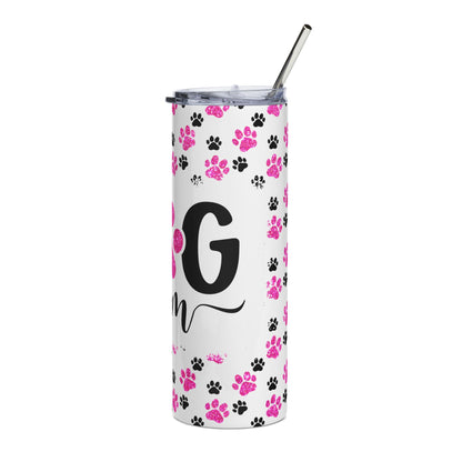 Dog Mom Stainless Steel Tumbler 20oz — Pink Paw Print Travel Cup