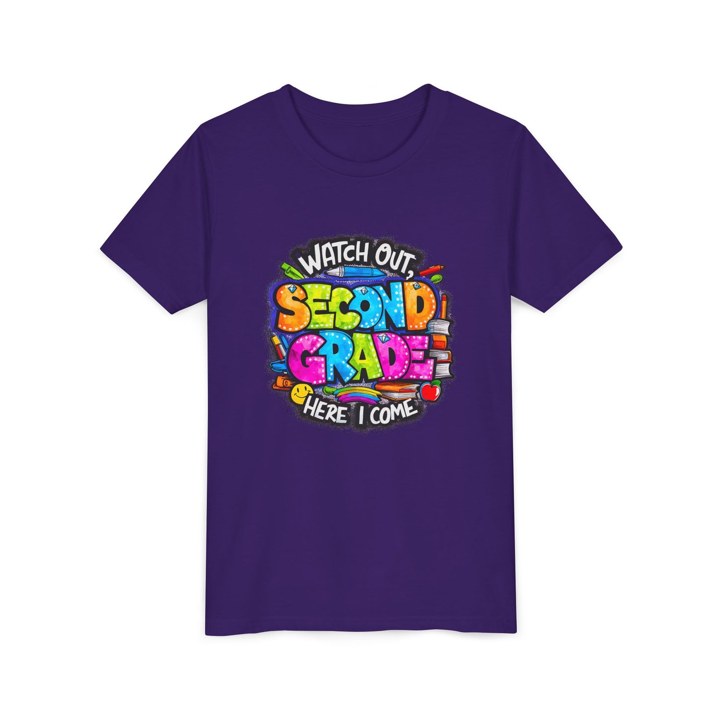 Second Grade Kids Tee - "Watch Out Second Grade Here I Come" Colorful Back-to-School Shirt