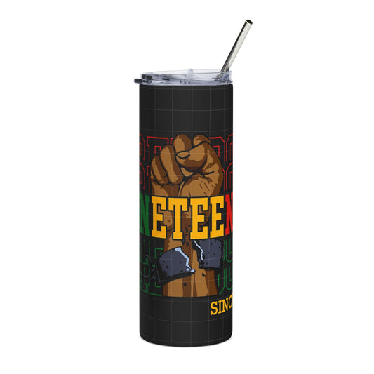 Juneteenth Stainless Steel Tumbler — Raised Fist Juneteenth 20oz Travel Cup