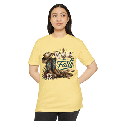 Walk By Faith T-Shirt — Christian Cowboy Boots & Hat Graphic Tee