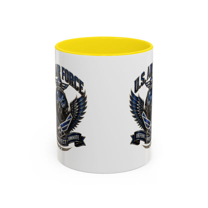 U.S. Air Force Emblem Accent Coffee Mug — Defend Protect Dominate (11/15oz)