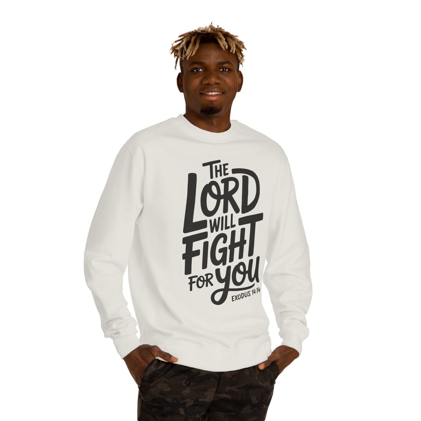 Sweatshirt — “The Lord Will Fight For You” Faith Crewneck (Exodus 14:14)