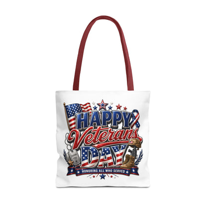 Veterans Day Tote Bag — "Happy Veterans Day" Patriotic All-Over Print