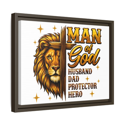 Man of God Framed Canvas Art — 'Man of God: Husband, Dad, Protector, Hero' Religious Wall Decor