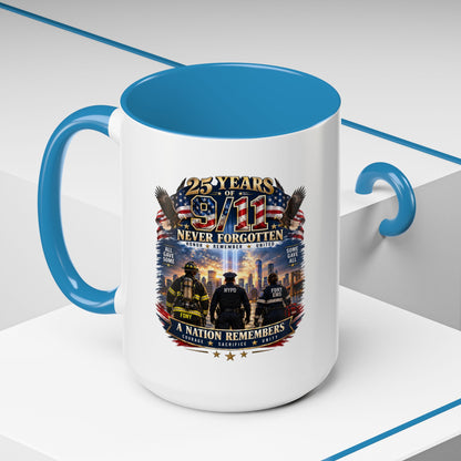 11oz/15oz Coffee Mug — 25 Years of 9/11 Never Forgotten Memorial Design