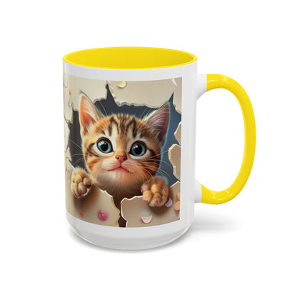 Cute Peekaboo Kitten Accent Coffee Mug — Cat Lover Gift (11/15oz)