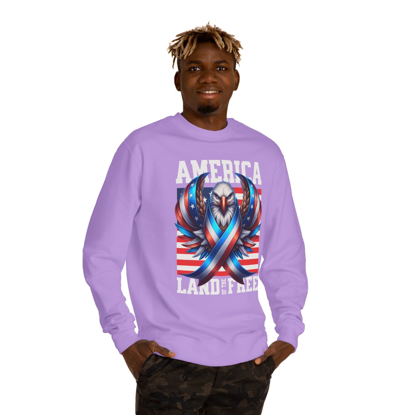 America Land of the Free Sweatshirt — Patriotic Eagle Ribbon Crewneck